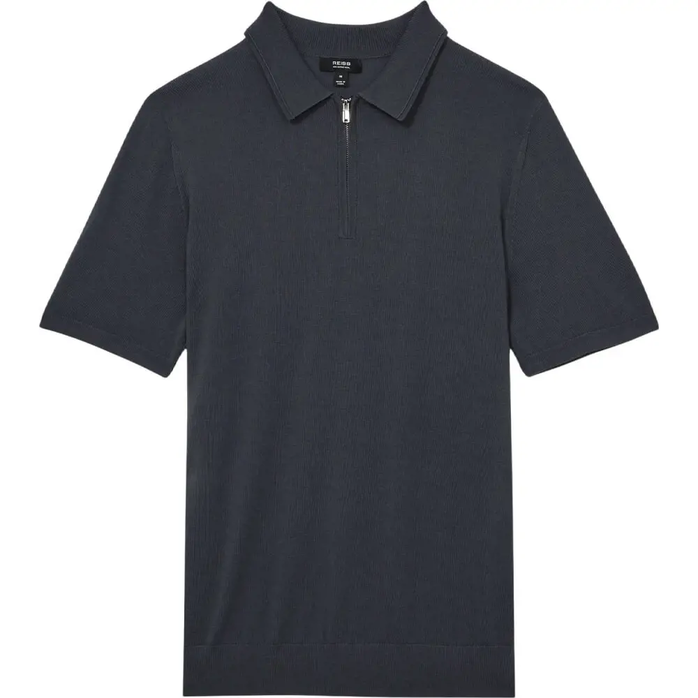 REISS MAXWELL Merino Wool Half Zip Polo Shirt